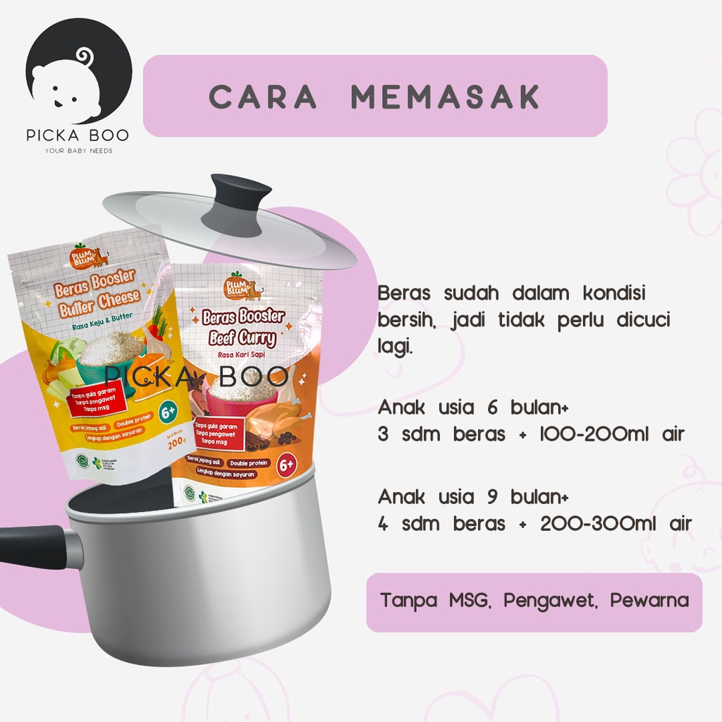 PICKA BOO Plum &amp; Blum Beras Mpasi BB Booster 6 Bulan Beef Chicken Tuna Cheese