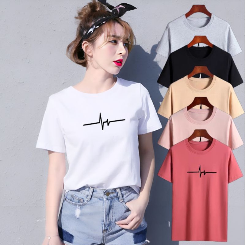 Baju Atasan Wanita Kaos Wanita Lengan Pendek DETAK JANTUNG Baju Oblong Wanita Kaos Oblong Wanita Tshirt Cotton Combed