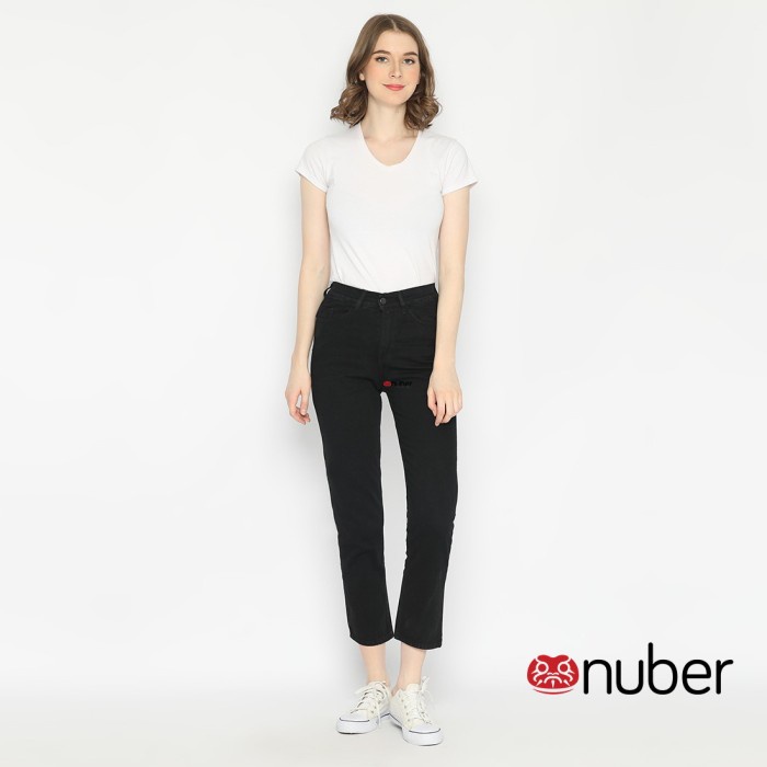 CELANA-JEANS-WANITA- NUBER CELANA PANJANG WANITA JEANS BOYFRIEND KARET BLACK - REN