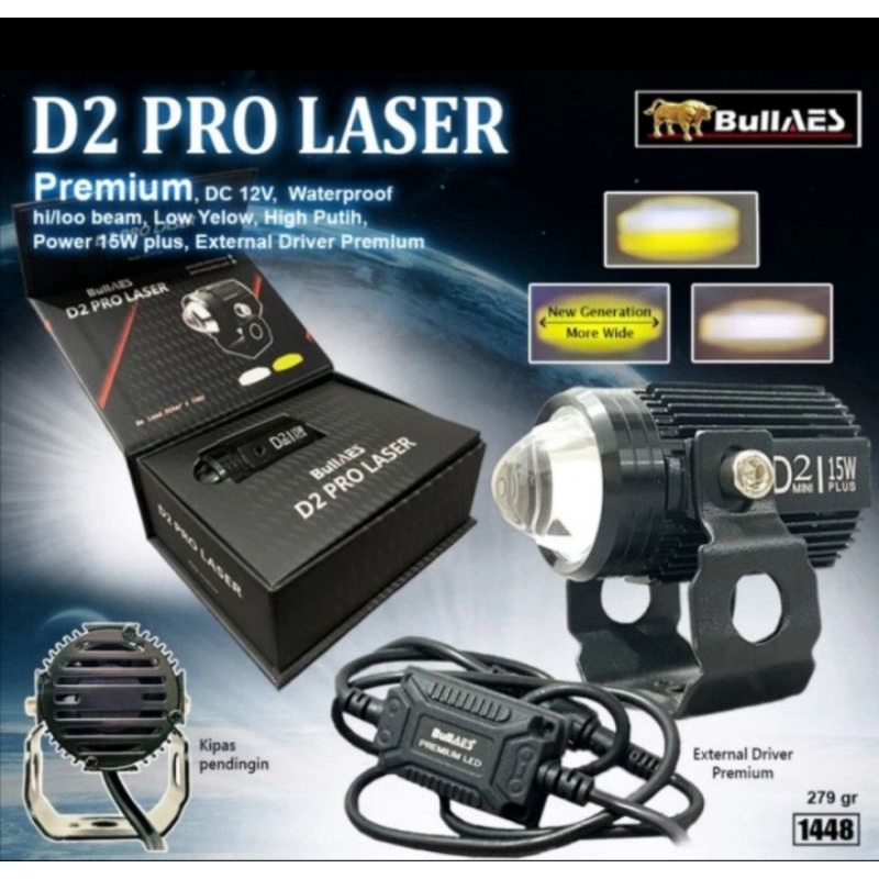 Lampu Tembak  D2 Laser Pro PLUS Hi Low 30 Watt Laser Premium BullAes