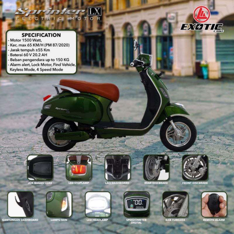 Sepeda Motor Listrik Electric EXOTIC SPRINTER  LX Vespa 1200 Watt