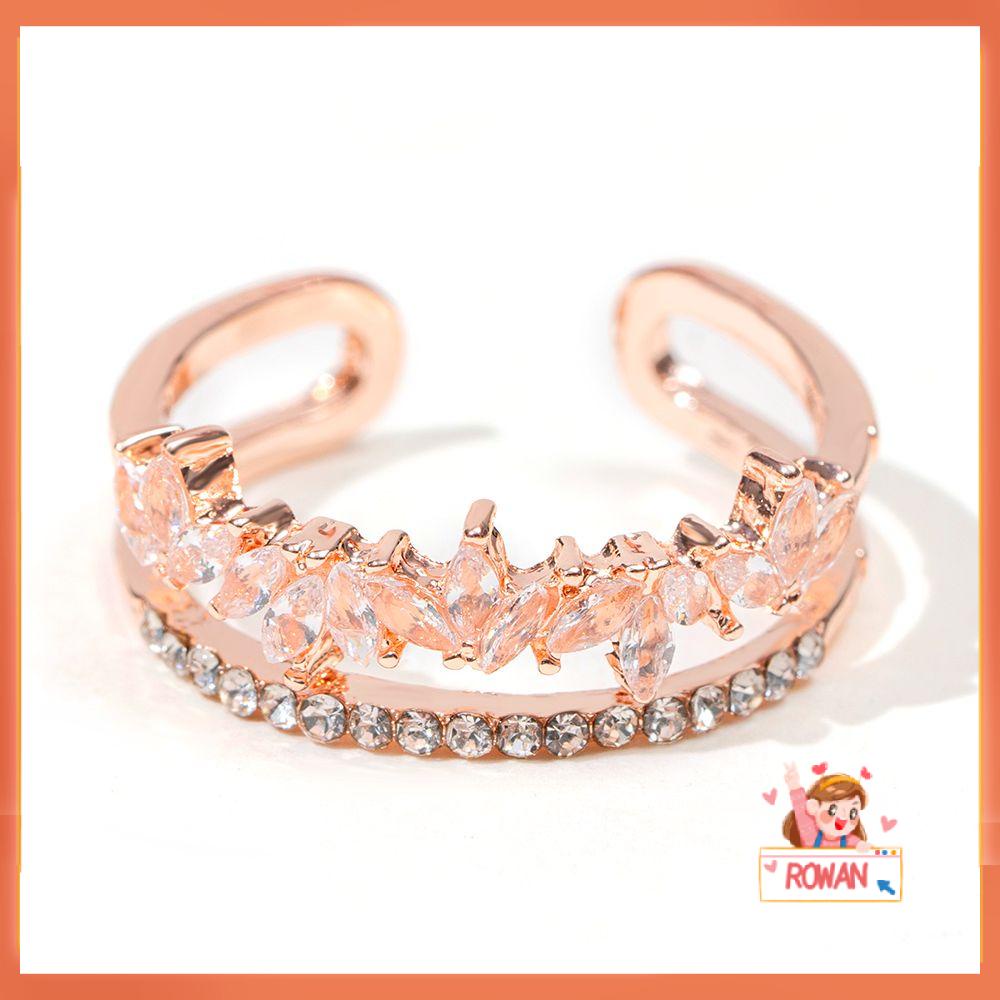 R-flower Ring Fashion Double Layer Berlian Imitasi Berlian
