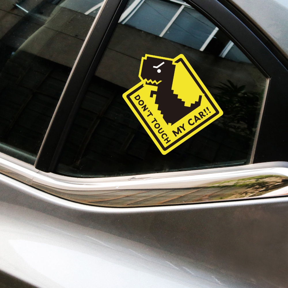 Jangan Sentuh Mobil Saya Peringatan Mobil Dinosaurus Stiker Dekoratif Reflektif JDM Pixel Gaya Dinosaurus Lucu Jendela Mobil Pintu Mobil Depan dan Belakang Gear Windshield Stiker Tahan Air