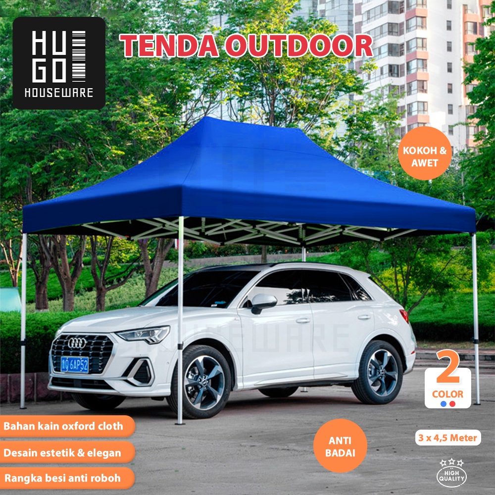 HUGO Tenda Jualan 3x4,5m Tenda Lipat Praktis Dagang Bazaar Pameran Kanopi Mobil Bahan Besi Tebal Premium