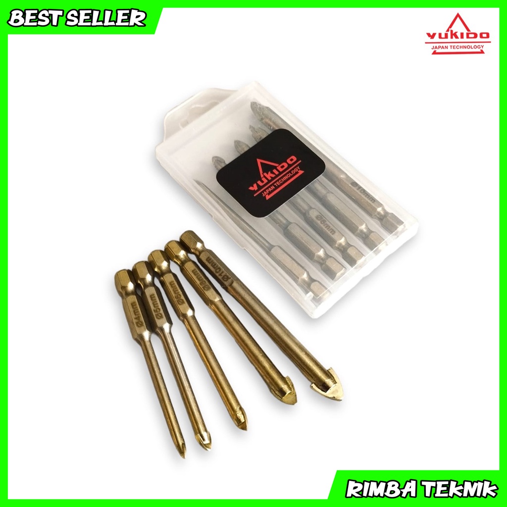 YUKIDO Mata Bor Tungsten Drill Bit 4 5 6 8 10mm 5 PCS - Golden Mata Bor Kaca / Keramik Set 5 pcs