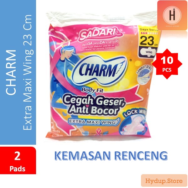 Pembalut Wanita Charm 2 Pads Wings 23 Cm Renceng isi 10 Pcs