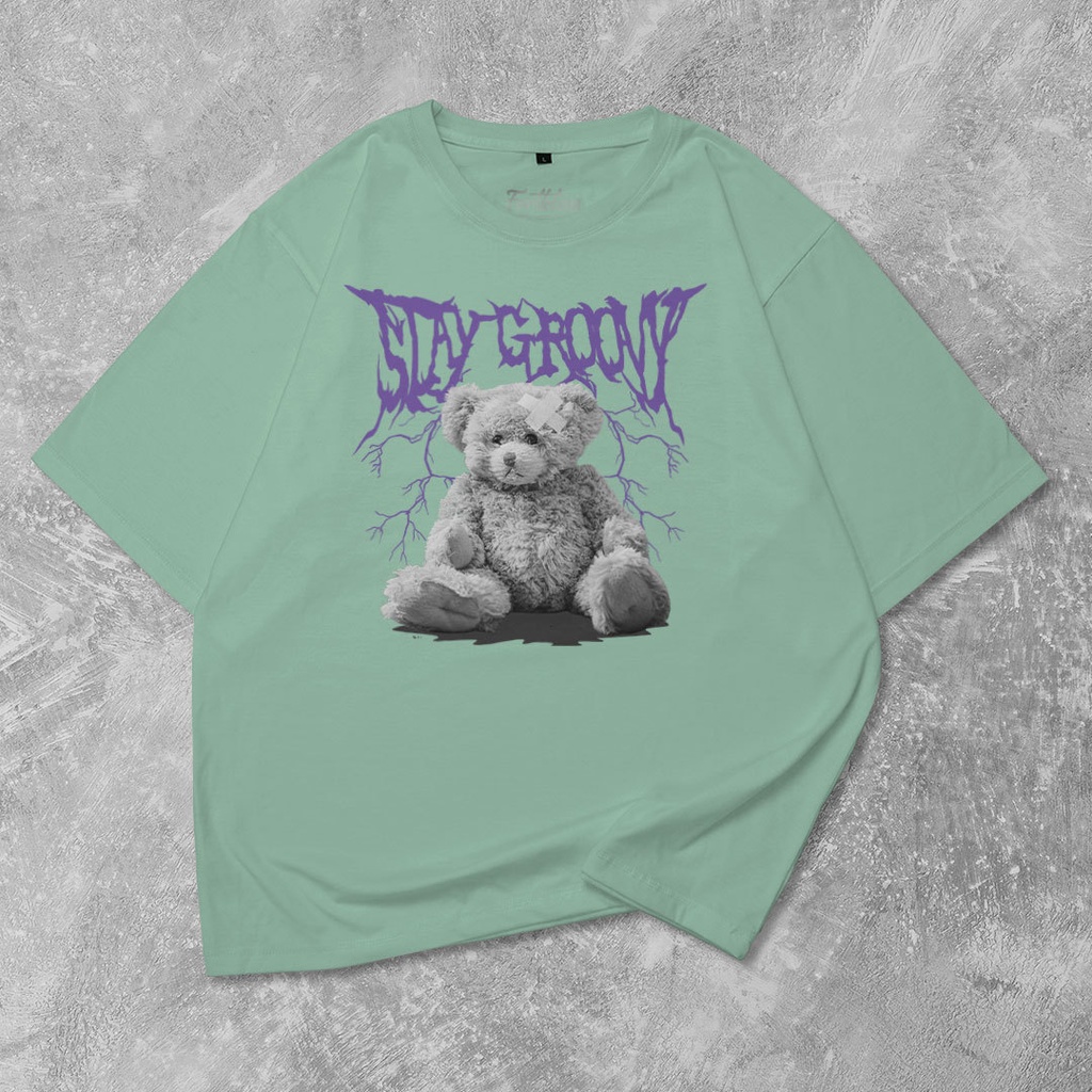 Fortglass Bear Groovy Kaos Oversize T-Shirt Cowok Premium