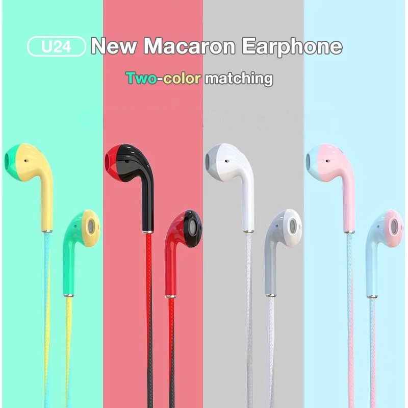 Headset Macaron U24 Handsfree Matte Colorfull Hifi Stereo Extra Bass Dengan Mic Jack 3.5mm Earphone Untuk Handphone Smartphone