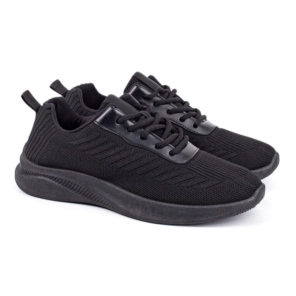 Sepatu Pria Rajut Import Sport Shoes Casual Fashion Motif  Hitam Pakai Tali SP902-H