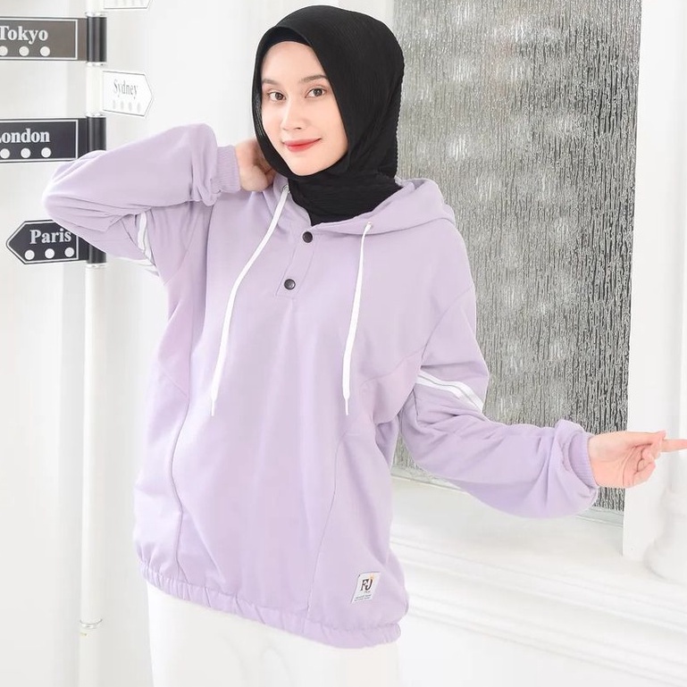 Hoodie Sweater Wanita Pria V Scarla Kekinian Motif Strip Terbaru