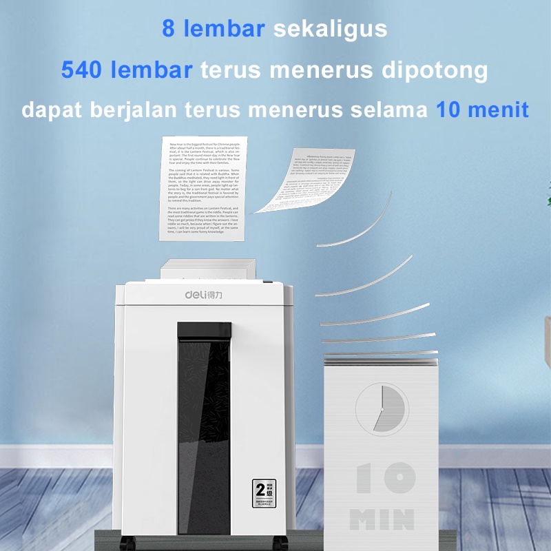 Deli Mesin Penghancur Kertas Elektrik 1 Tahun Garansi Alat Penghancur Kertas Cakram Kartu Pisau Baja Nitrida 23L A4 8 Lembar Paper Shredder