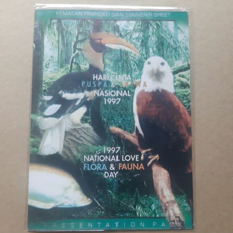 

Perangko kemasan filateli hari cinta puspa dan satwa 1997 2 sheet prangko