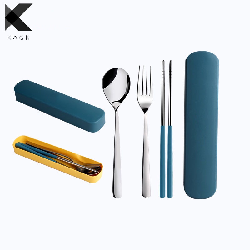 KAGK Set Sendok Garpu Stainless Steel 2/3 Potong Sumpit Sendok Garpu Dengan Set Kotak Sendok Garpu