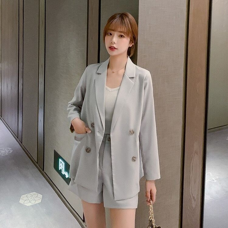 Blazer korea wanita lengan panjang jaket longgar warna solid | Sakura Blazer
