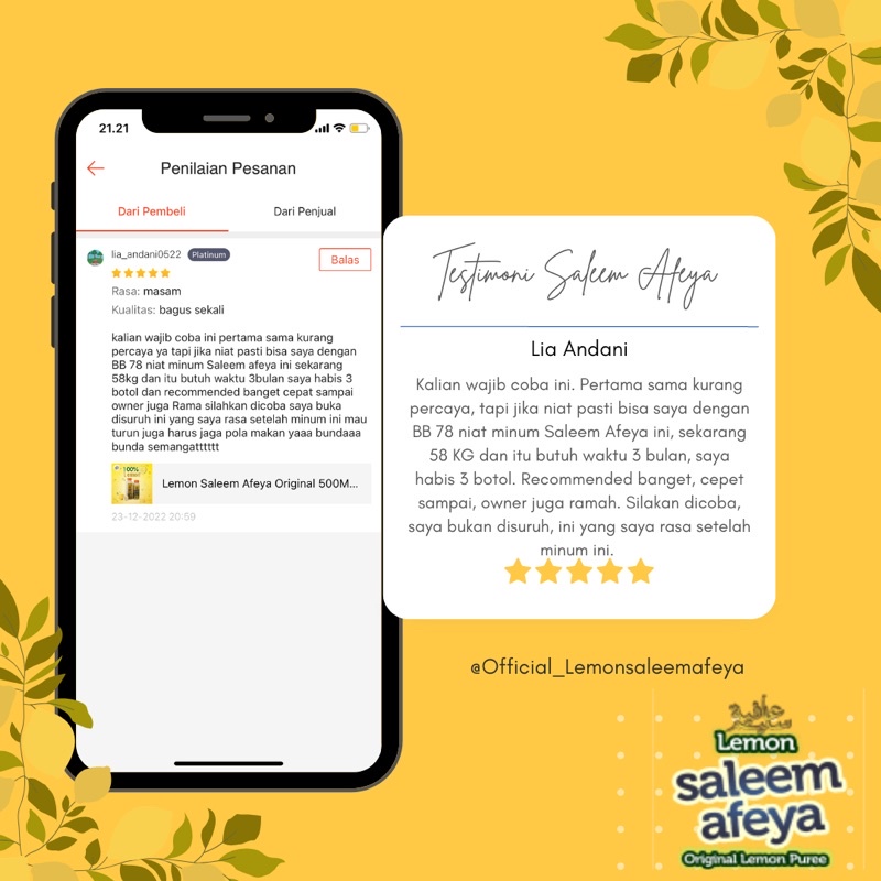 

MAR LEMON SALEEM AFEYA ORINAL 250ML/ SARI LEMON MURNI/ UNTUK DIET