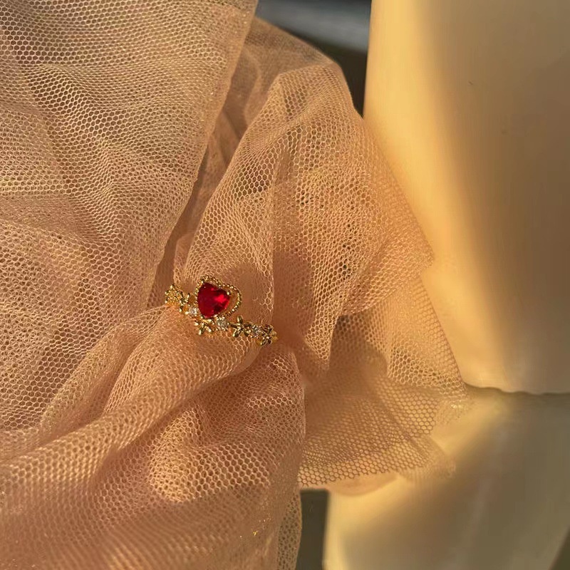 Cincin Terbuka Fashion Niche Cinta Merah Jepang Korea Unik Sederhana Mode