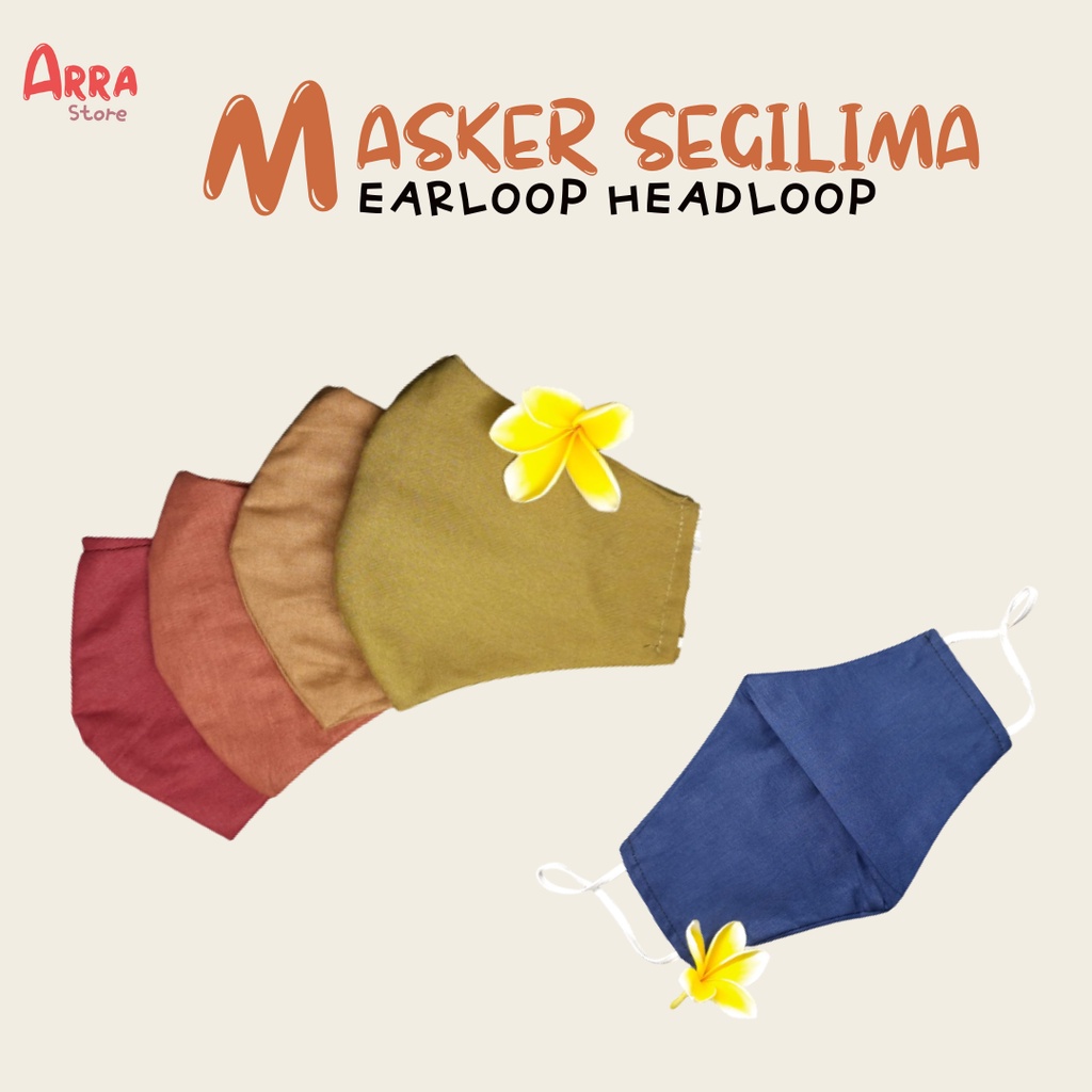 Masker Kain Katun 2 Lapis Headloop Earloop Model Segilima Ready Stock (COD)