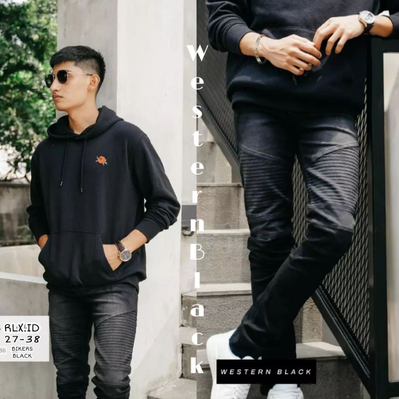 [BIKERSJEANS] CELANA JEANS BIKERS MAT FULL SOTF JEANS | CELANA RIDING | CELANA GYM | Celana Levis Hitam Pria Jeans Panjang Pensil Skinny Semi Slim Fit