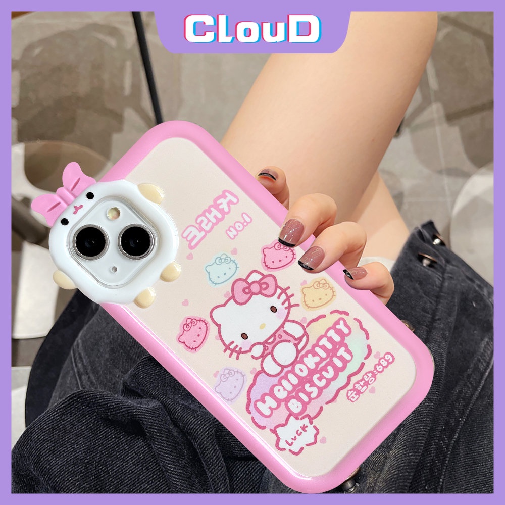 Casing Tpu Lembut Kartun Kompatibel Untuk iPhone 11 Pro Max 7Plus 6Plus 13 12 11 14 Pro Max XR X XS Max 7 8 6s 6 Plus SE 2020 3D Busur Monster Tutup Belakang Hello Kitty Lucu