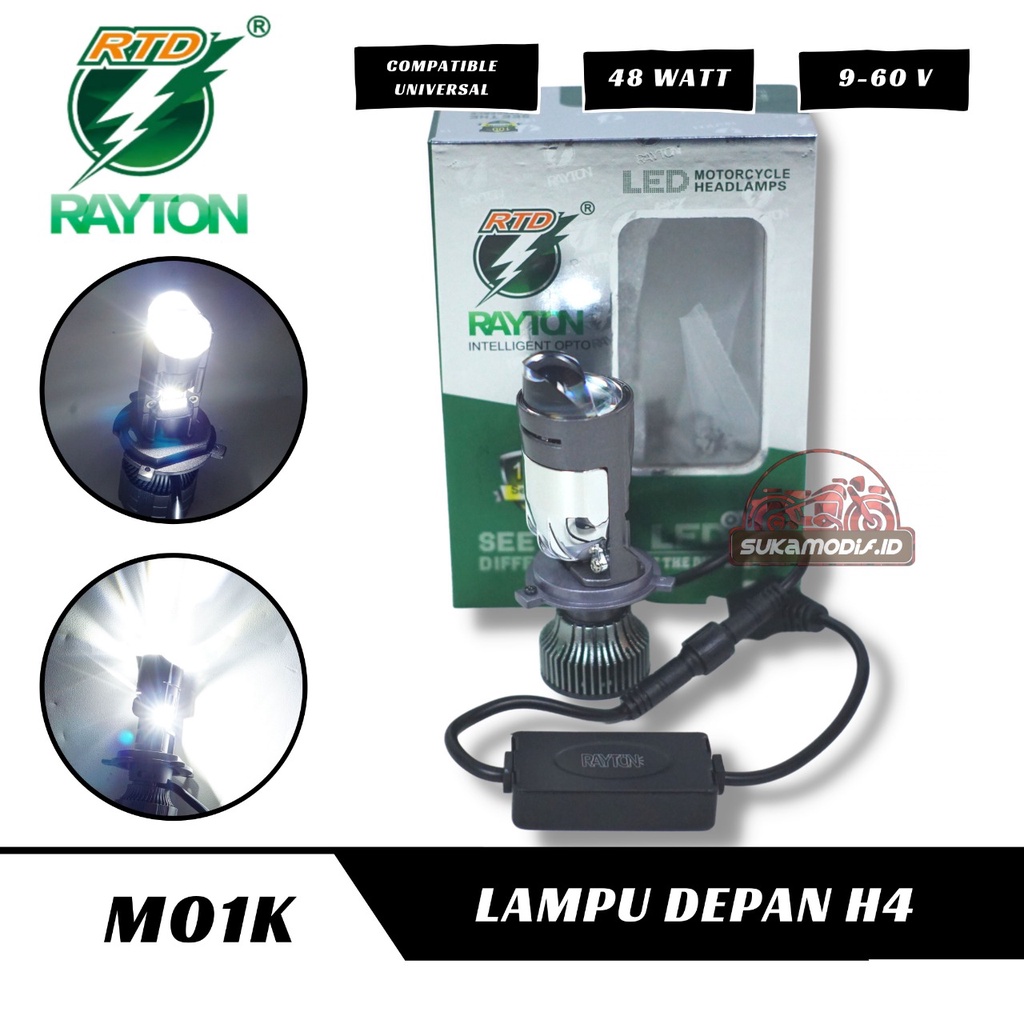 LAMPU PROYEKTOR LED RAYTON M01K H4 DENGAN KIPAS 48WATT MOTOR MOBIL