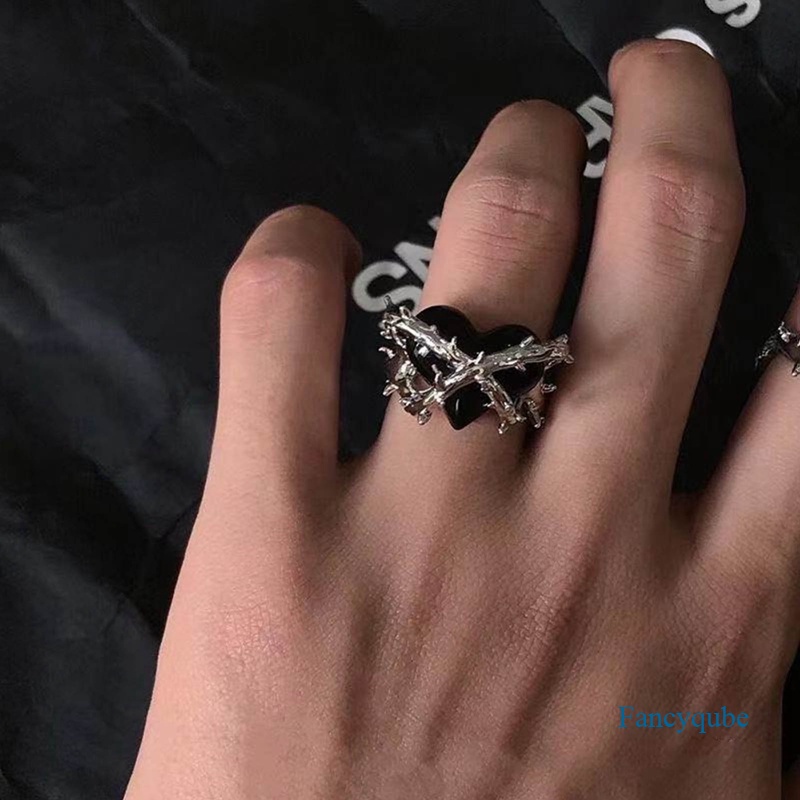 Mode Baru Kreatif Punk Gothic Duri Gothic Punk Cinta Hati Cincin Vintage Terbuka Cincin Untuk Wanita Pesta Perhiasan Pertunangan Pernikahan Hadiah