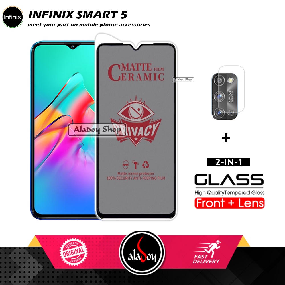 PAKET 2IN1 Anti Gores Privacy Infinix Smart 5 + Tempered Glass Kamera