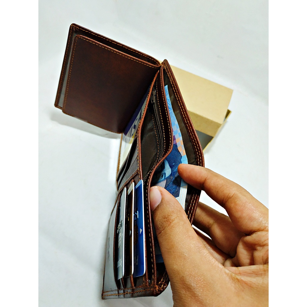 Dompet Pria 100% Kulit Asli Slot Kartu Banyak Model Lipat Casual - Coklat Brown Cokelat Buffalo 005