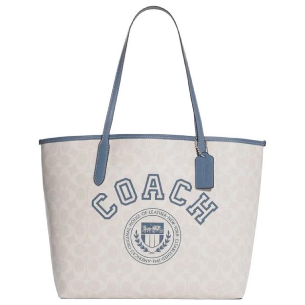 Coach Tote City In Signature Canvas With Varsity Motif (CB869)