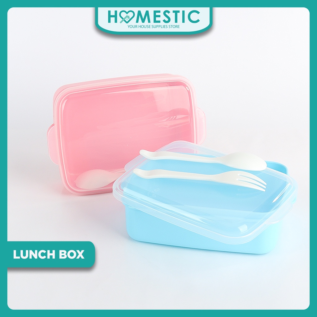 Lunch Box Portable 2 Warna dengan set sendok Siap Pakai | Kotak Bekal Serbaguna