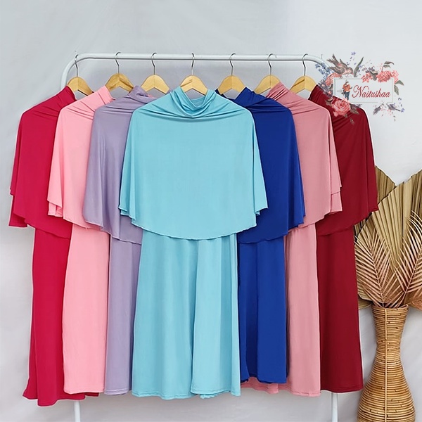 Setelan Baju Gamis Anak dan Hijab 7-10 Tahun Bahan Jersey Setelan Gamis Anak One Set Baju Muslim Anak Motif Bordir Tempel