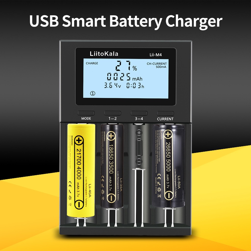 LIITOKALA LII-M4 4 Slot 2261h Charger Baterai Dengan Layar LCD Untuk 18650 26650 14500 AA AAA Lithium NiMH OKK