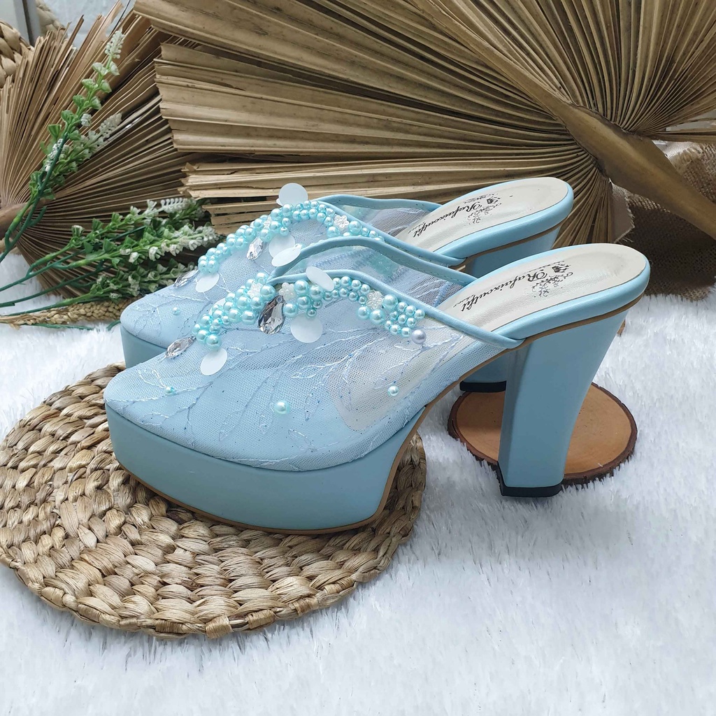 Sepatu wedding pesta ruby babyblue tinggi 10cm