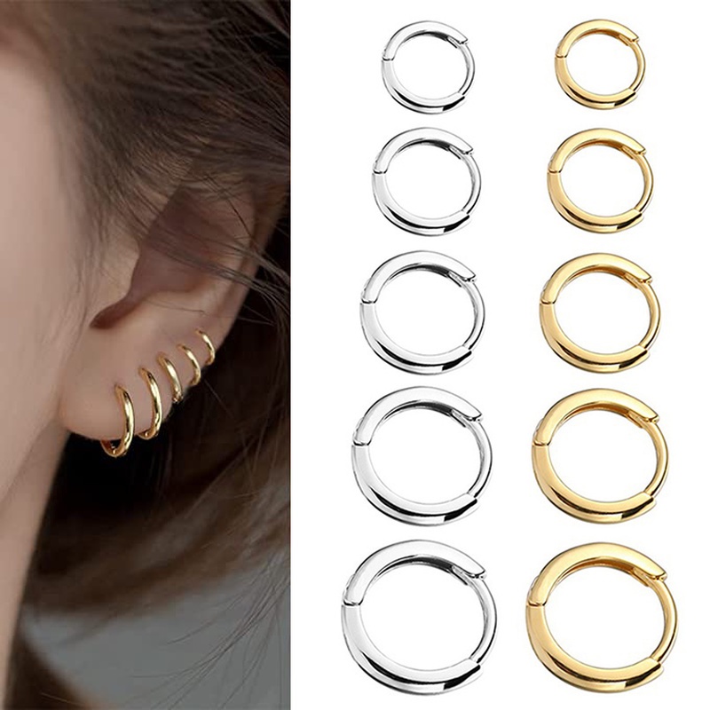 Korea Y2K Anting Perak Wanita Hypoallergenic Elegan Golden Hoop Earring Perhiasan Aksesoris