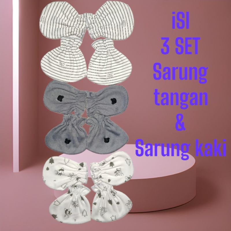 3 Set Sarung Tangan Dan Sarung Kaki Bayi Baru Lahir Newborn Seri Abu talitababy