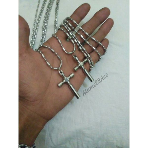 kalung Besi putih Liontin salib 5 ml anti karat