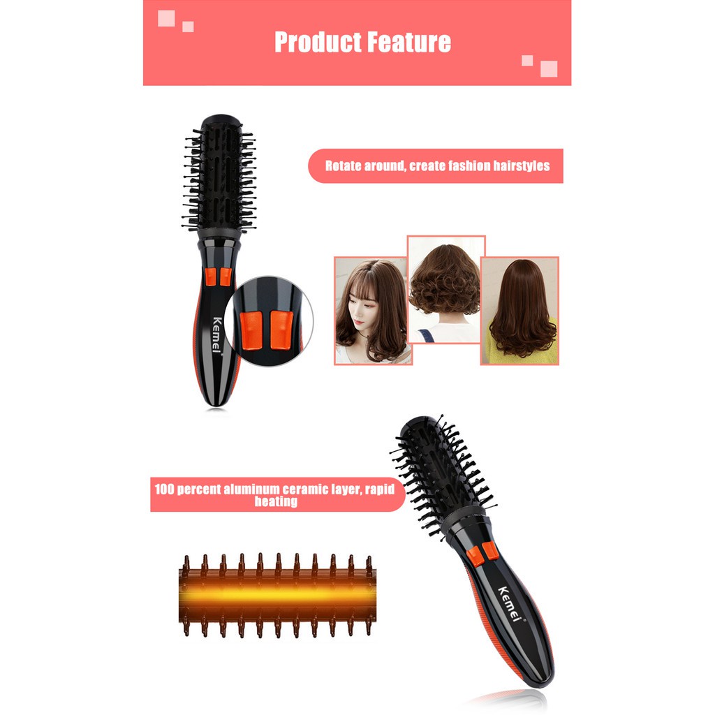 Sisir Keriting Elektrik KEMEI KM-2900 Electric Curling Rotatable Massage Comb