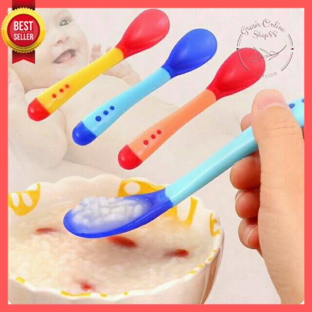 GOS -I204- Sendok Makan Bayi - Sendok Makan Silikon - Baby Spoon Silicone BPA Free - Sendok Sensor Suhu