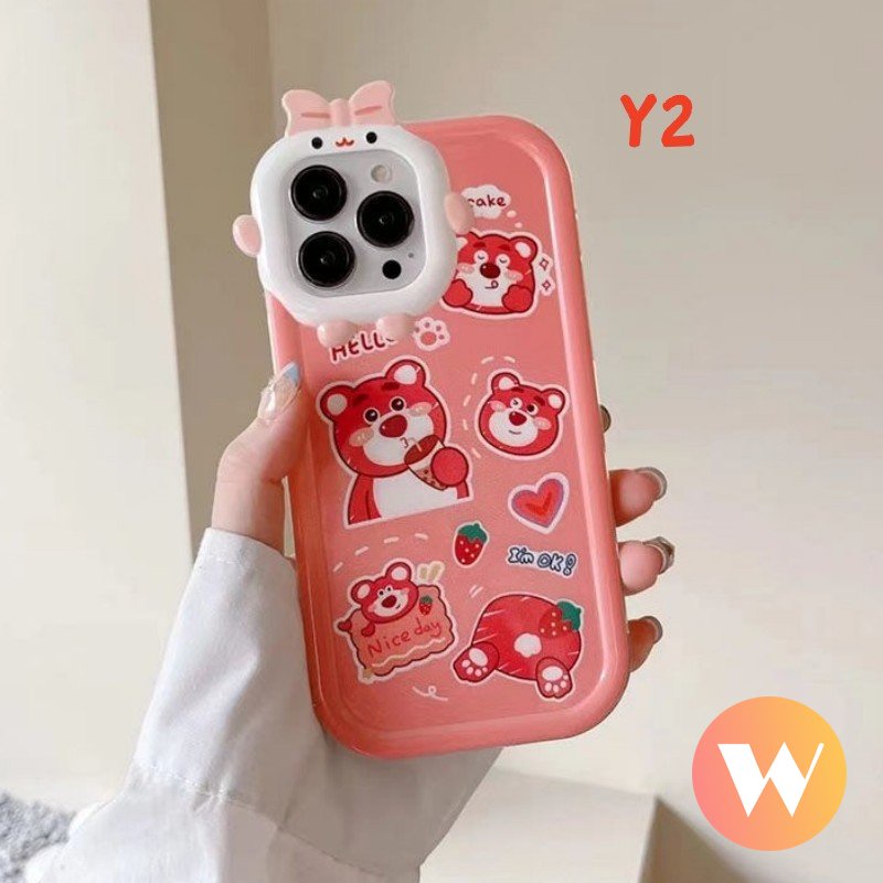 Casing Lensa 3D Bow Monster Redmi A1 10A 10C 9A 9T A1+10 9C NFC Redmi Note11 9 11s 8 11Pro+10 10 Pro Max Plus Mi 11Lite PO CO M3 Pro X3 NFC Lembut Beruang Lucu Strawberry Sarung Manyo