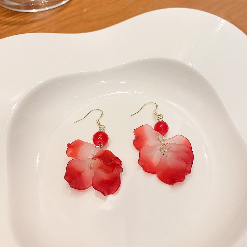 Retro Bunga Merah Rumbai Gaya Baru Anting Mode Temperamen High-End Gaya Baru