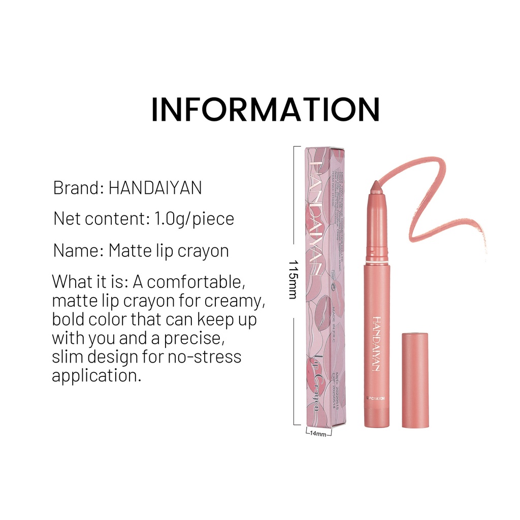 【2024 Baru 】YOUNG VISION/HANDAIYAN/   2-in-1/6 color  Crayon Matte Lipstick Make Up /Lipcream/Lipcrayon