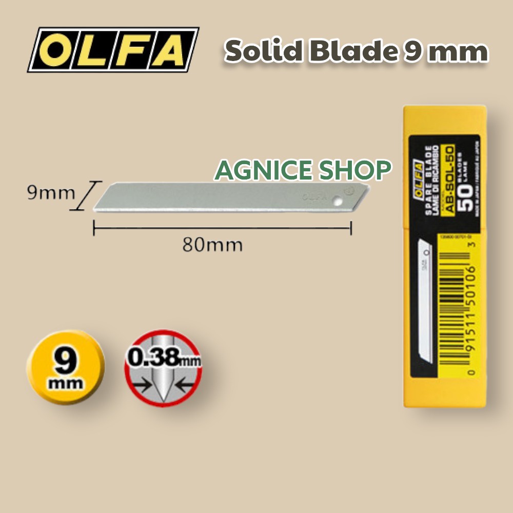

REFIL- Olfa Cutter REFILL AB-SOL-50 9 mm Solid Blade isi 50 Pcs Spare Blade
