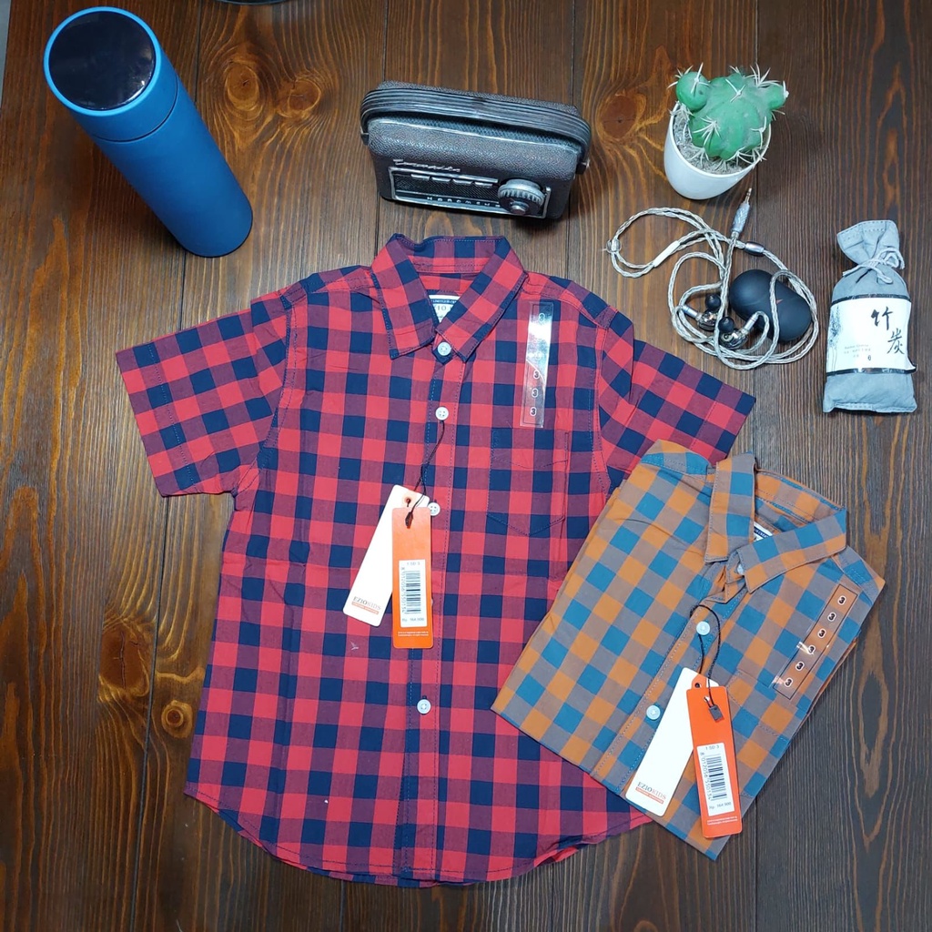 (Ori&Premium) Ezio Kids Kemeja Lengan Pendek Kotak-Kotak Anak Laki-laki / Remaja / Dewasa / Kemeja K