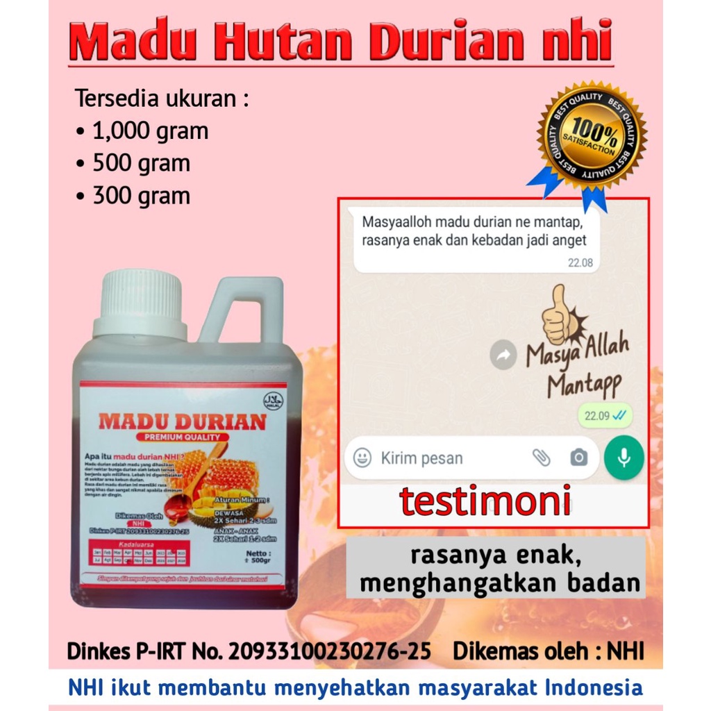 

MADU HUTAN ASLI 100% MADU DURIAN Terjamin Kualitas dan Tanpa Bahan Pengawet