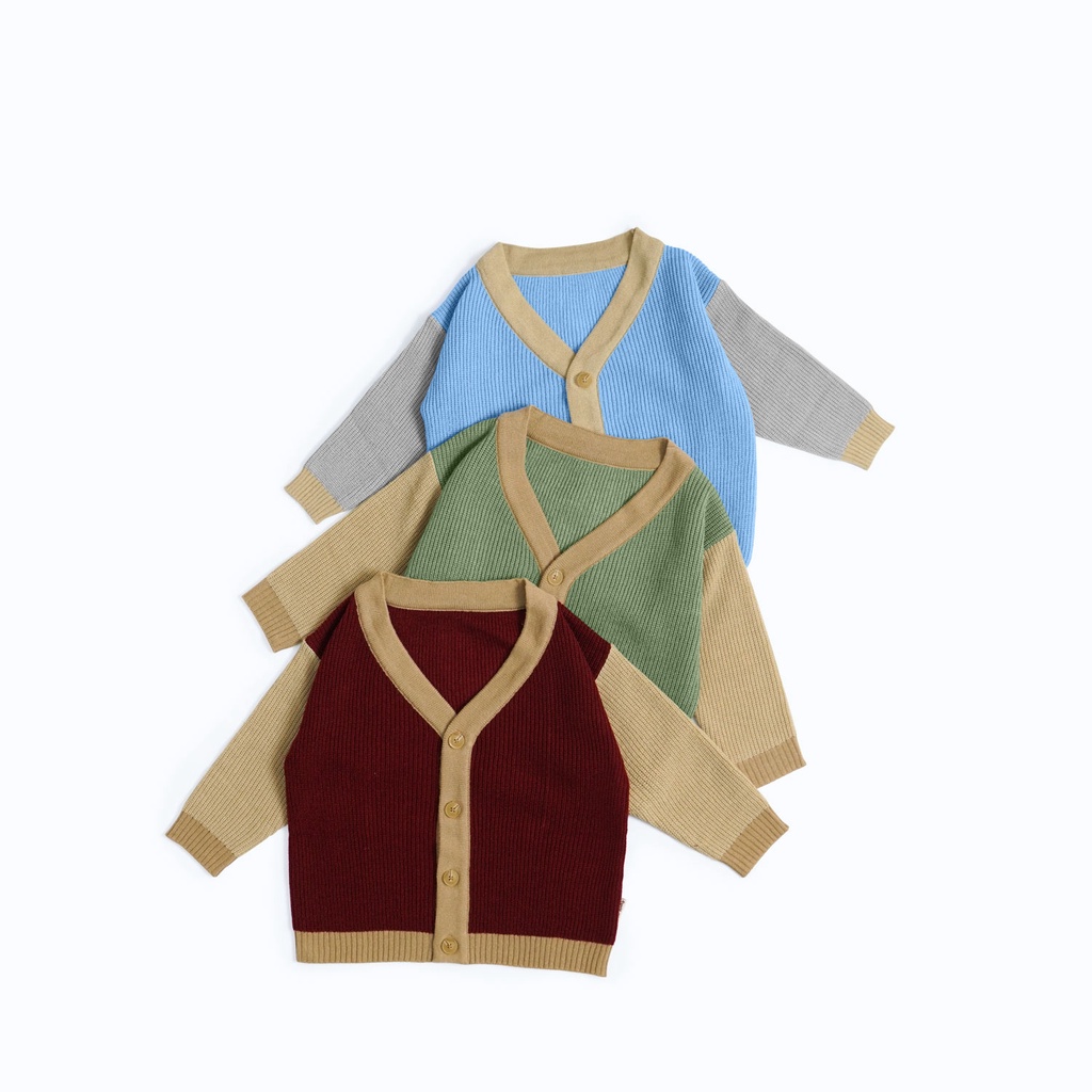 Nice Kids - Knit Cardigan Baby Winter Three Tone Unisex Kardigan Baju Hangat Bayi (6-12 Bulan - 4 Tahun)