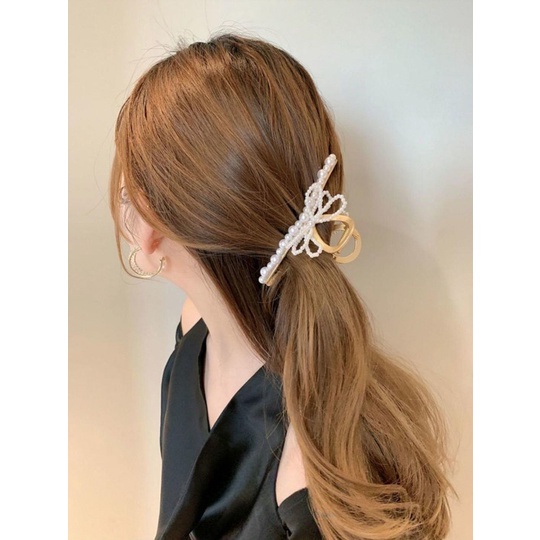Jepit Rambut Besi Kupu Kupu 10.5cm Permata Mutiara Jedai Logam Alloy Pearl Diamond JUMBO Jepit Rambut Salon Bahan Besi Motif Butterfly Besar