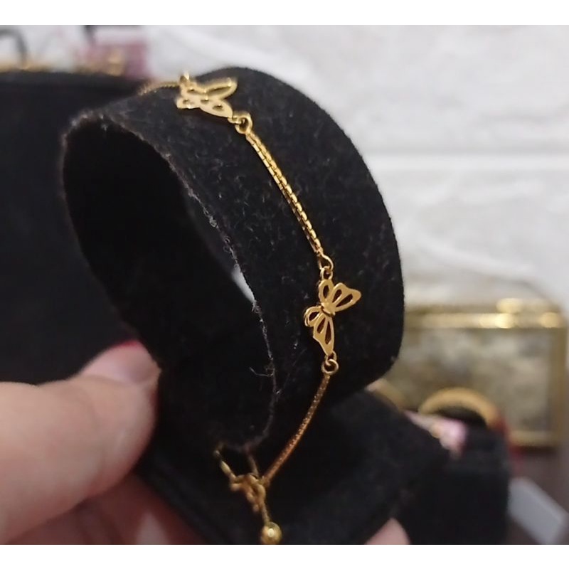 gelang emas kadar 700 karat model serut butterfly