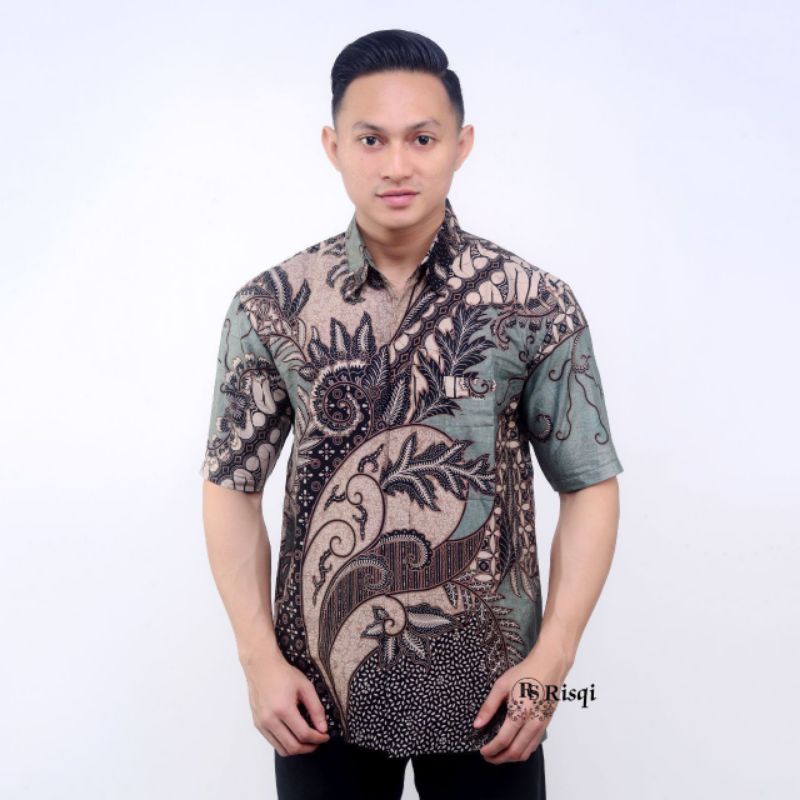 BSWART Batik HRB026 kenongo Hem Pendek anjani biru Pekalongan M L XL Batik Pria MURAH Modern Grosir