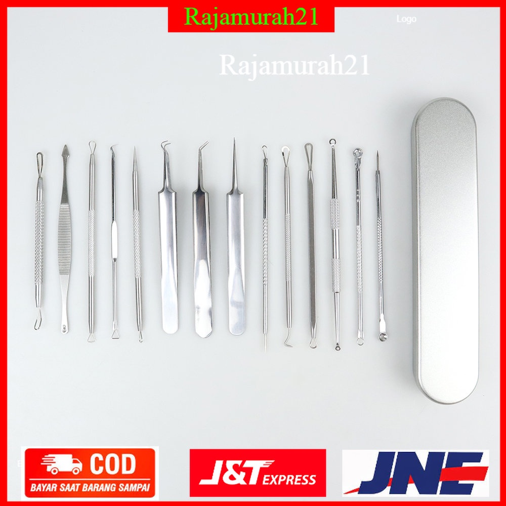 FEITA Alat Perlengkapan Komedo Jerawat Blackhead 14 PCS - PT14 - Silver - 7CHR0DSV