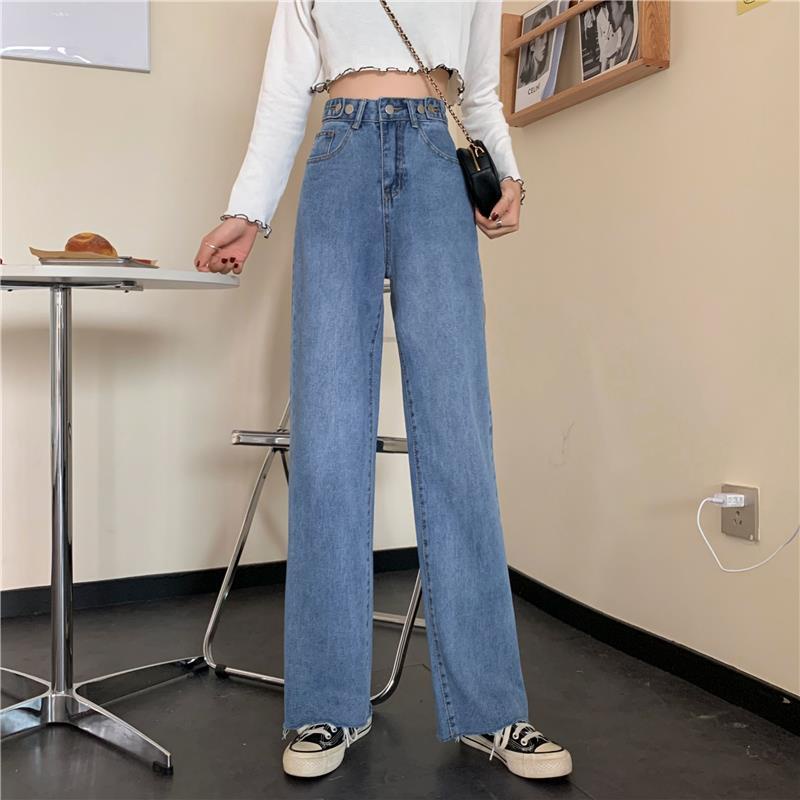 Korean Highwaist Loose Rawis Kasual Jeans Wanita Hot Sale