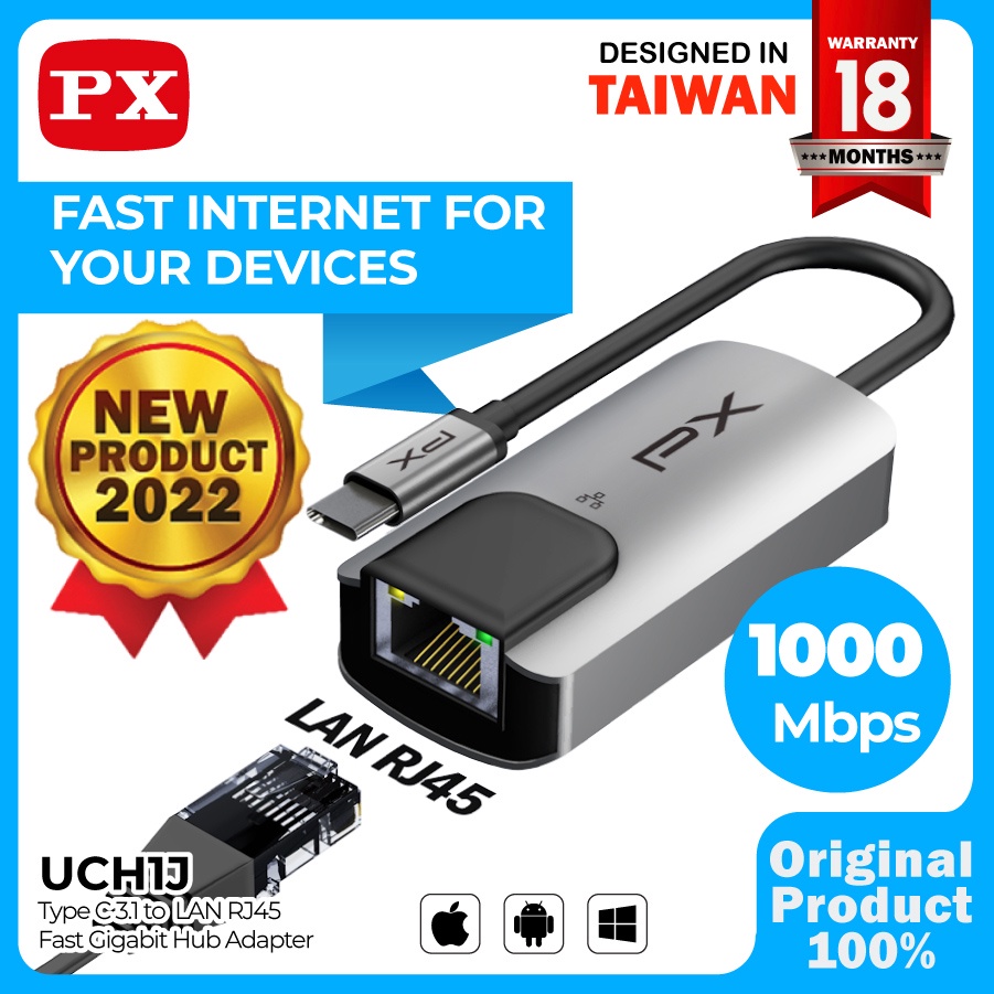 PX UCH1J Converter USB Type C 3.1 to LAN RJ45 Network Gigabit Adapter